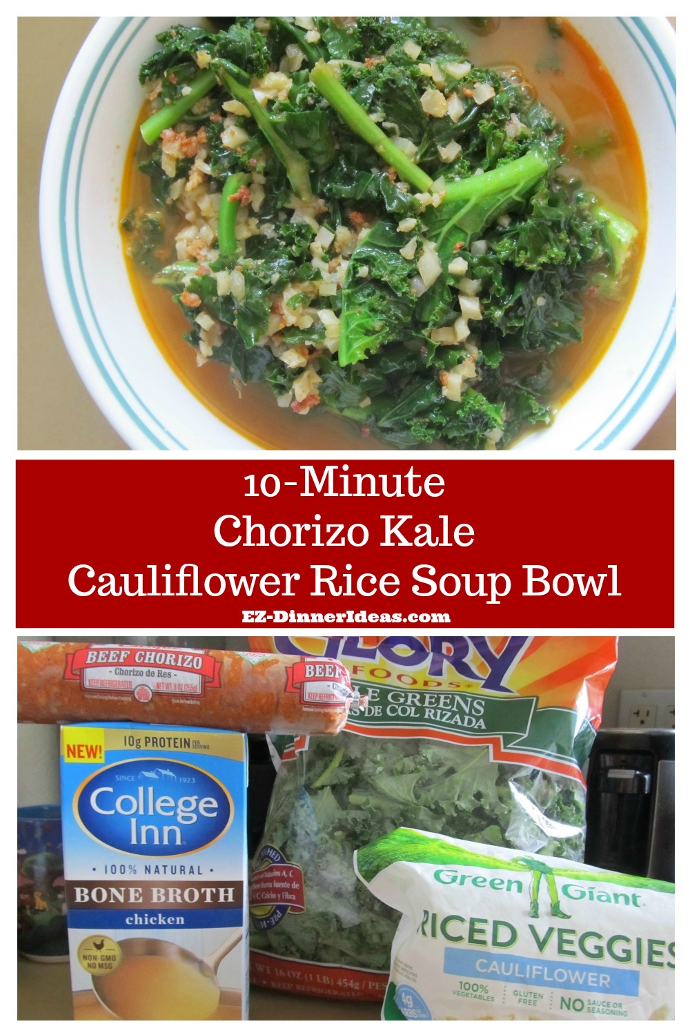 Sausage Kale Soup Recipe|10-Minute Chorizo Kale Cauliflower Rice Soup